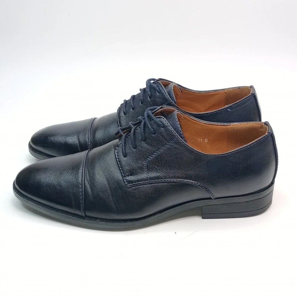 Alain Dupetit Powder‎ 01 Oxford Men Size 8 Navy Blue Cap Toe Dress Shoes